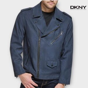 DKNY Faux Suede Moto Jacket – Blue NWT Small & XXL